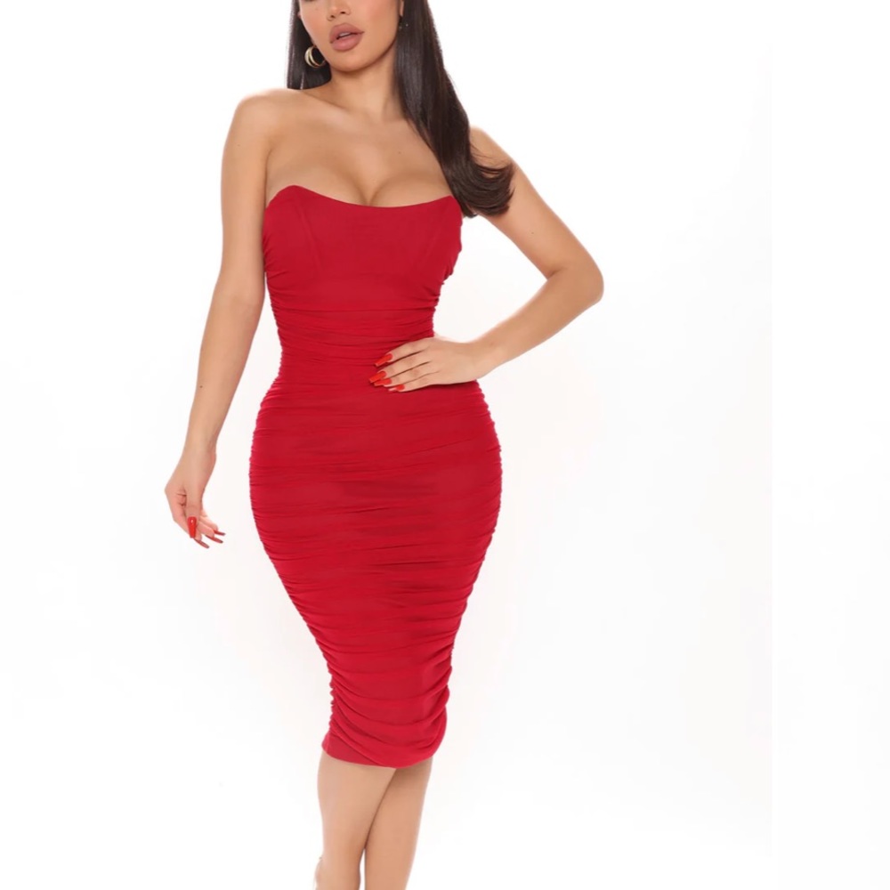 Fashion Nova Ruched For Me Mesh Midi Dress Burgundy